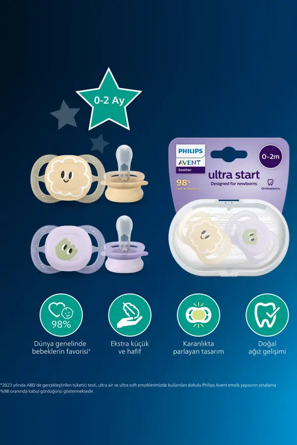 Philips Avent Ultra Start Nighttime Pacifier 0-2M 2-Pack