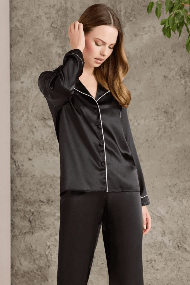 Pierre Cardin 1200 Women's Comfy Cotton Pajama Set Black