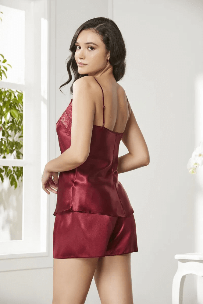 Pierre Cardin Women's 3-Piece Pajama Shorts Set in Burgundy
