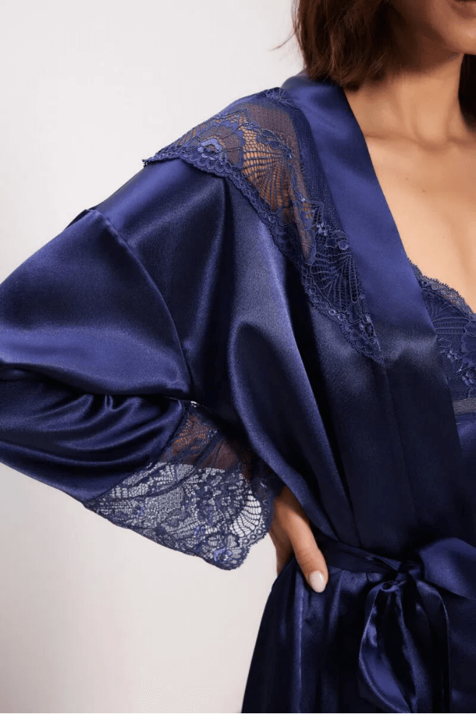 Pierre Cardin 4510 Nightgown & Robe Set Navy Blue