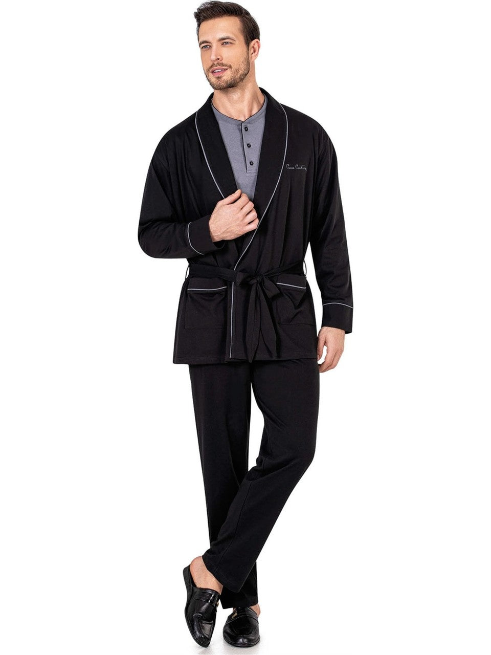 Pierre Cardin 5605 Robe and Pajama Set for Home Comfort Black