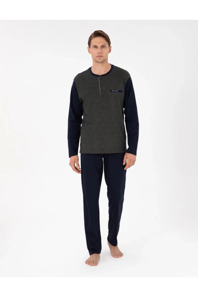 Pierre Cardin 6058 Men's Jacquard Pajama Set in Dark Sax Blue