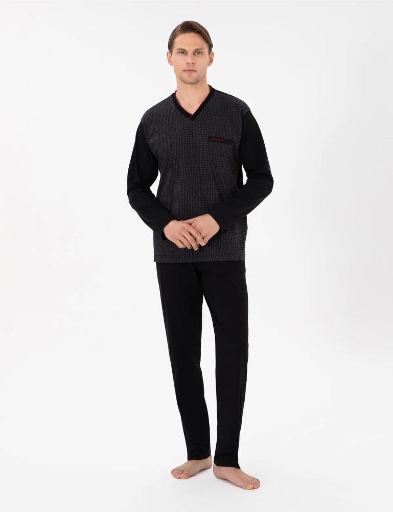 Pierre Cardin 6058 Men's Jacquard Pajama Set in Black