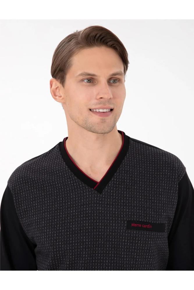 Pierre Cardin 6058 Men's Jacquard Pajama Set in Black