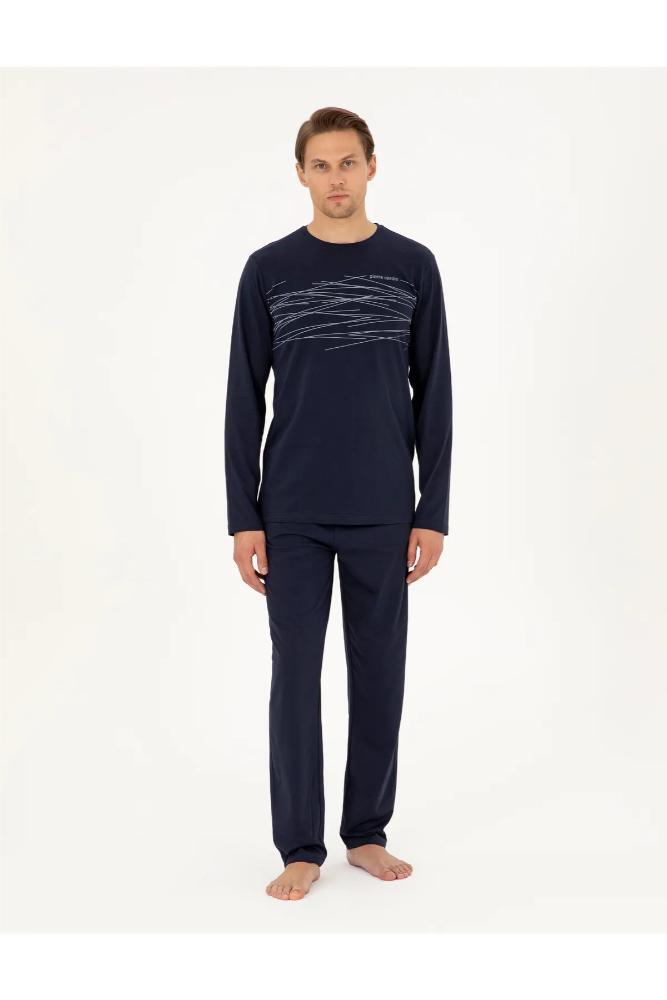 Pierre Cardin Men's Cotton Pajama Set in Navy Blue