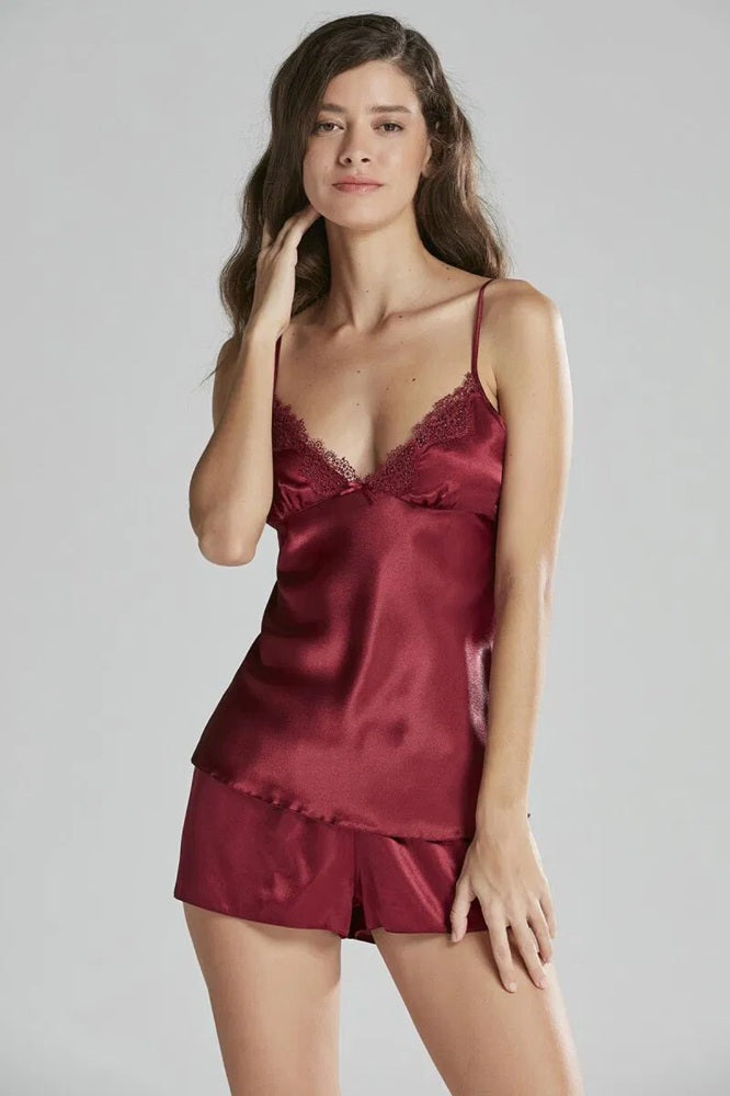 Pierre Cardin 6965 Satin 6-Piece Loungewear Set Burgundy