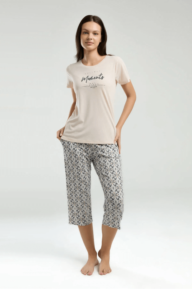 Pierre Cardin Women's Capri Pajama Set in Beige