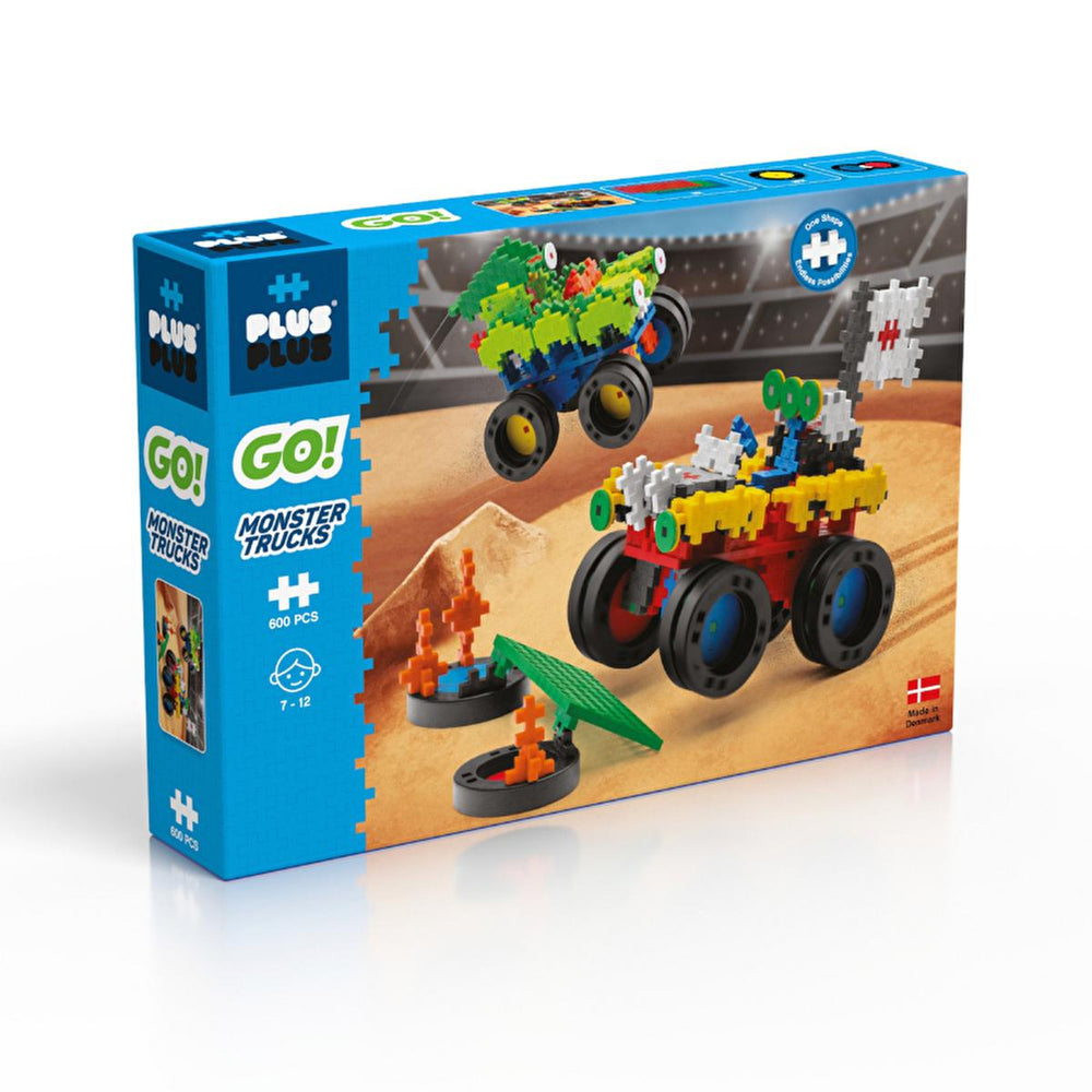 Plus Plus Go Monster Trucks 600 Piece Construction Toy Set - Enhances Creativity & Fine Motor Skills for Kids - Toy