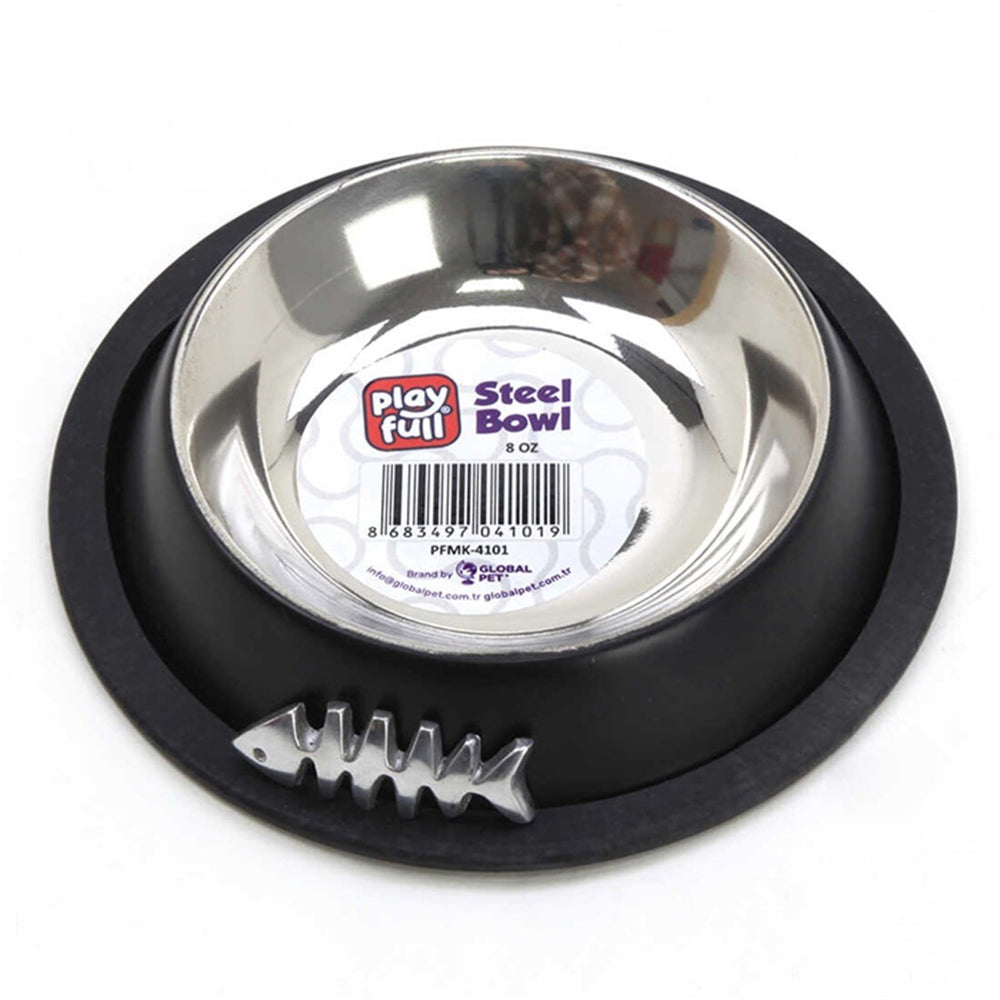 Playfull Non-Slip Stainless Steel Pet Food and Water Bowl 8 oz