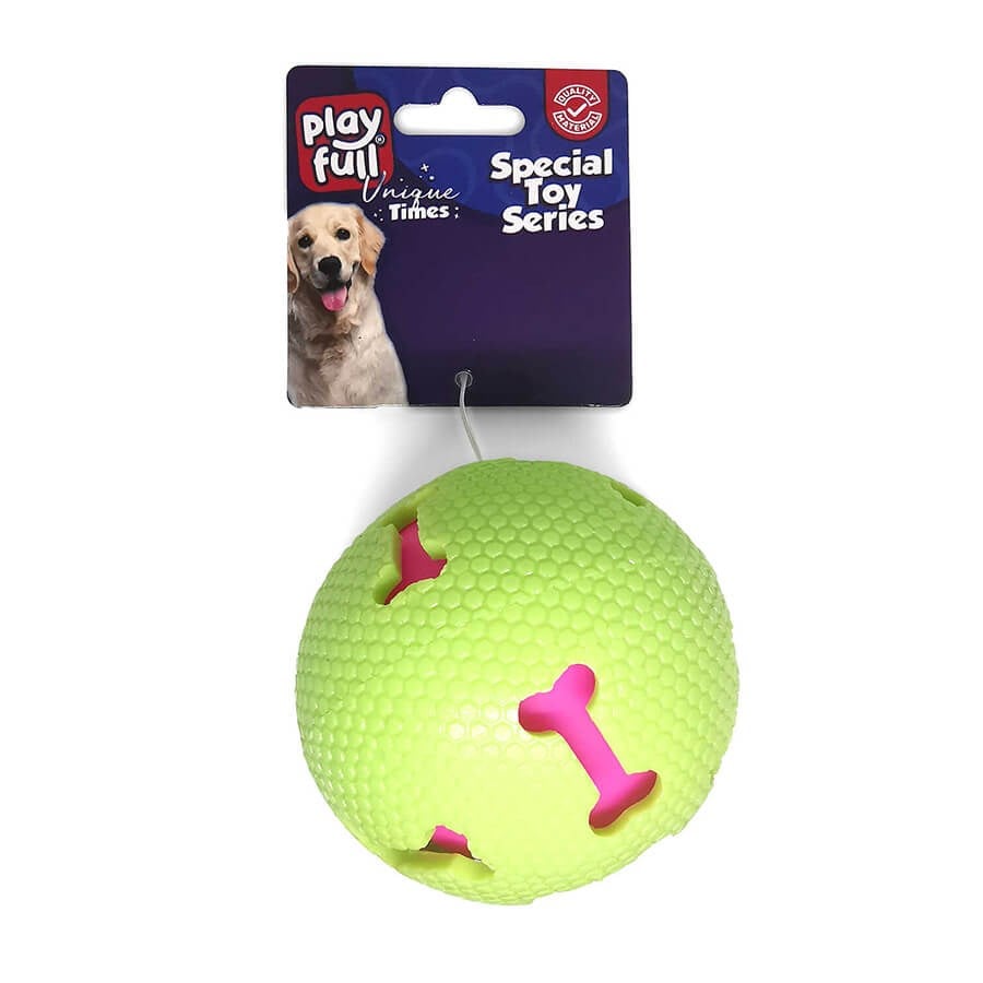 Playfull Squeaky Bone Pattern Plastic Ball Dog Toy 7.5 cm