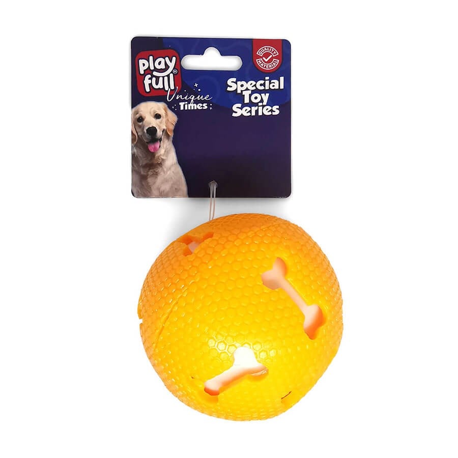 Playfull Squeaky Bone Pattern Plastic Ball Dog Toy 7.5 cm