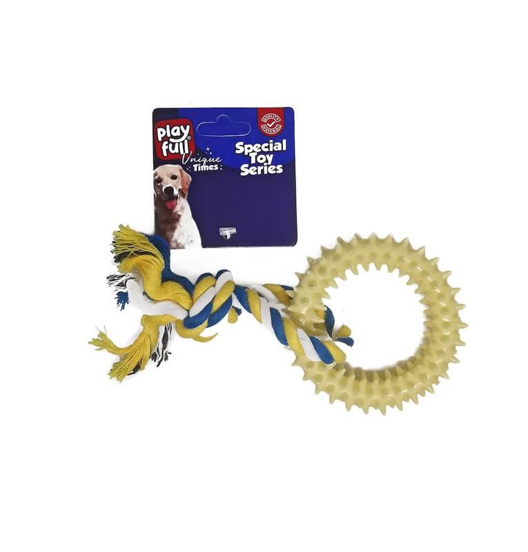 Playfull Interactive Rope and Plastic Dog Toy for Small Breeds 18cm