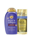 OGX Biotin & Collagen Shampoo & Argan Oil Set (385ml + 100ml)