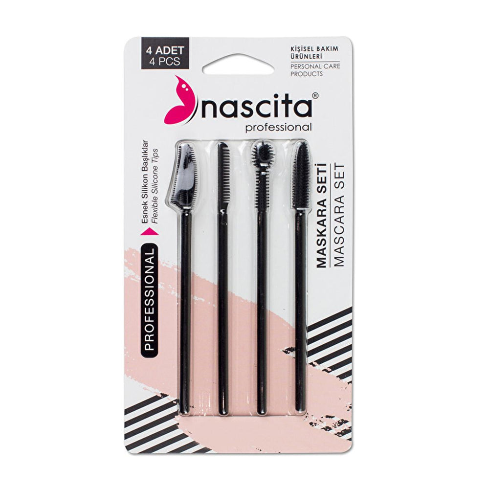 Nascita 4-Piece Silicone Mascara and Eyebrow Brush Set - Professional Makeup Tools for Enhanced Lashes and Brows - Mascara
