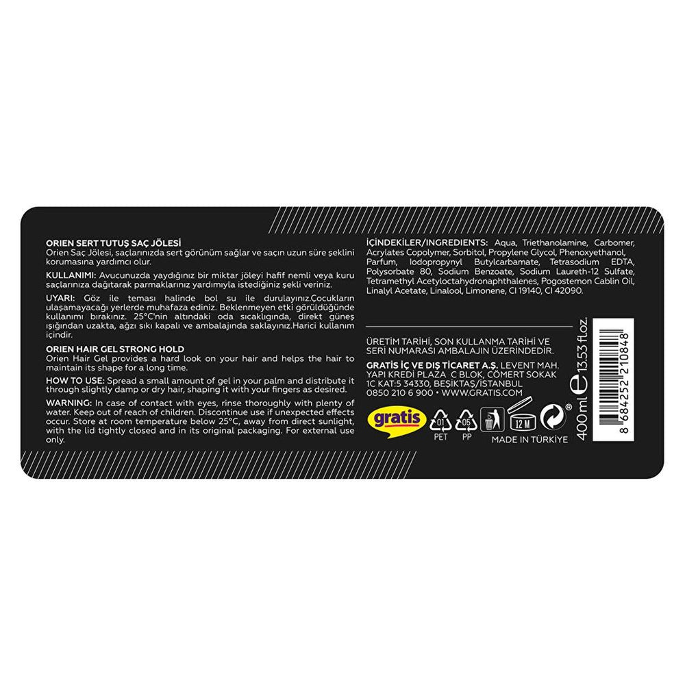 Orien Strong Hold Hair Gel for Long-Lasting Style 400 ml