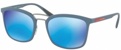 Prada 03S Vhg-5m2 Grey Metal Sunglasses with Blue Mirrored Lenses