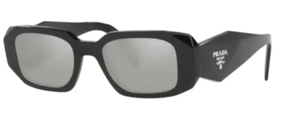 Prada 17W 1AB-2B0 Black Rectangle Sunglasses with Mirrored Lenses