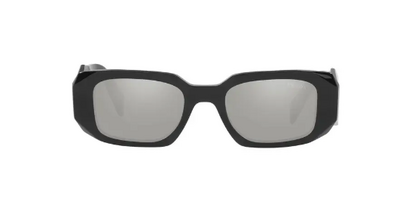 Prada 17W 1AB-2B0 Black Rectangle Sunglasses with Mirrored Lenses