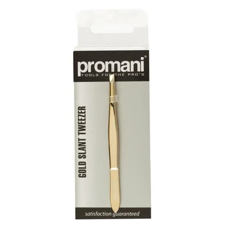 Promani PR-923 Gold Slanted Tip Tweezers for Precise Brow Shaping