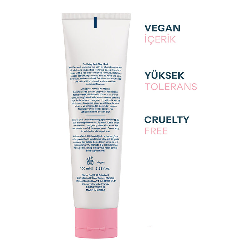 Propia Red Clay Pore Mask with Hyaluronic Acid, 100 ml Tube