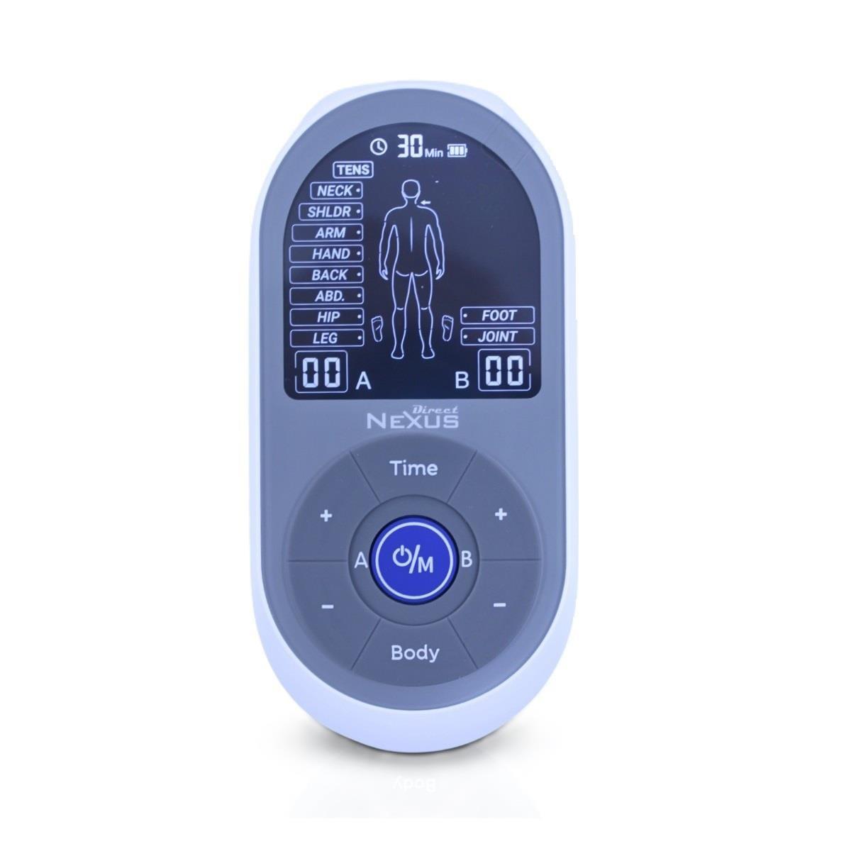 Direct Nexus TENS and EMS Muscle Stimulator Device - 10 TENS Programs, 6 Massage Modes, Adjustable Intensity for Pain Relief Direct Nexus TENS & EMS Muscle Stimulator for Pain Relief TENS unit, EMS muscle stimulator, pain relief device, muscle stimulation therapy, electrical muscle stimulation, chronic pain relief, muscle recovery, athletes, fitness enthusiasts, limited mobility, injury recovery, adjustable intensity, body region selection, non-invasive pain relief