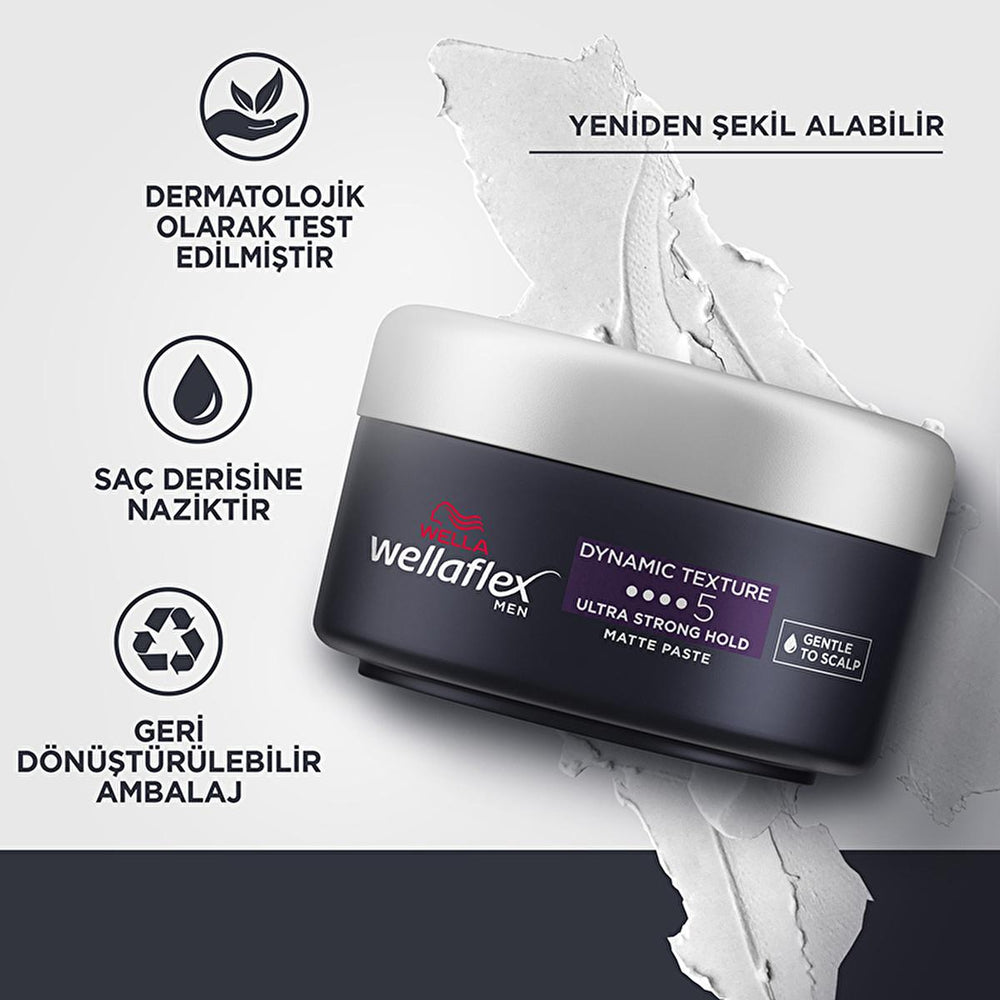 Wella Wellaflex Men Dynamic Texture Mat Paste - Ultra Strong Hold Hair Wax | 75 ml - view 5