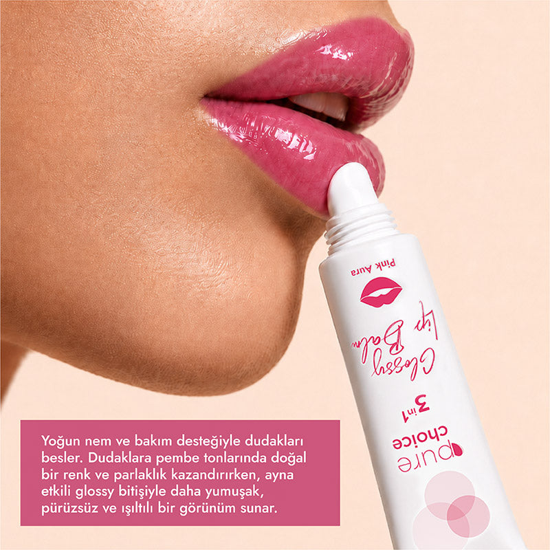 Pure Choice Pink Aura 3in1 Glossy Lip Balm for Radiant Shine 10 ml