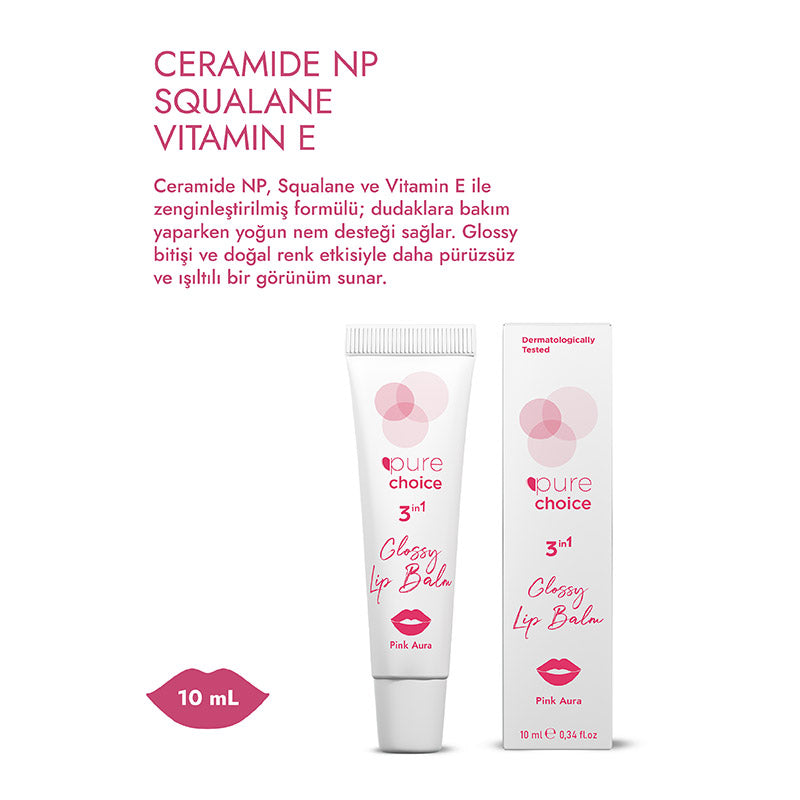 Pure Choice Pink Aura 3in1 Glossy Lip Balm for Radiant Shine 10 ml