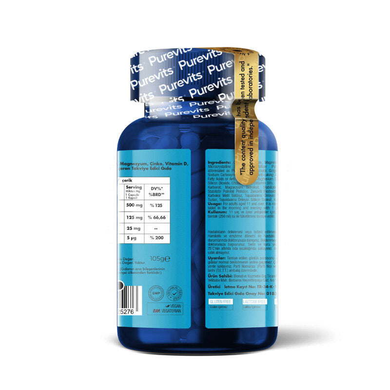 Purevits Calcium Magnesium Zinc Plus Vitamin D Supplement 60 Capsules