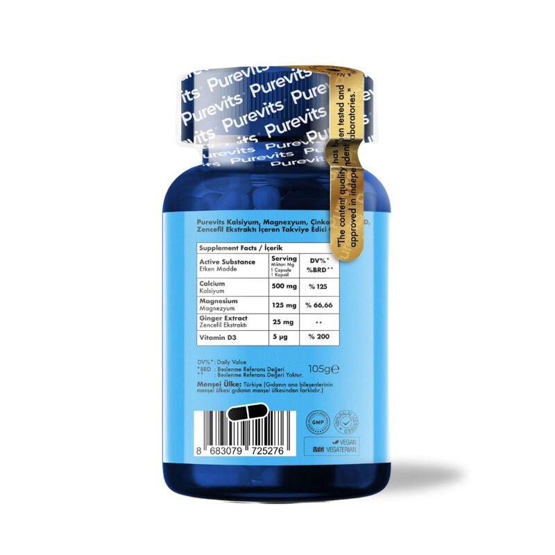 Purevits Calcium Magnesium Zinc Plus Vitamin D Supplement 60 Capsules