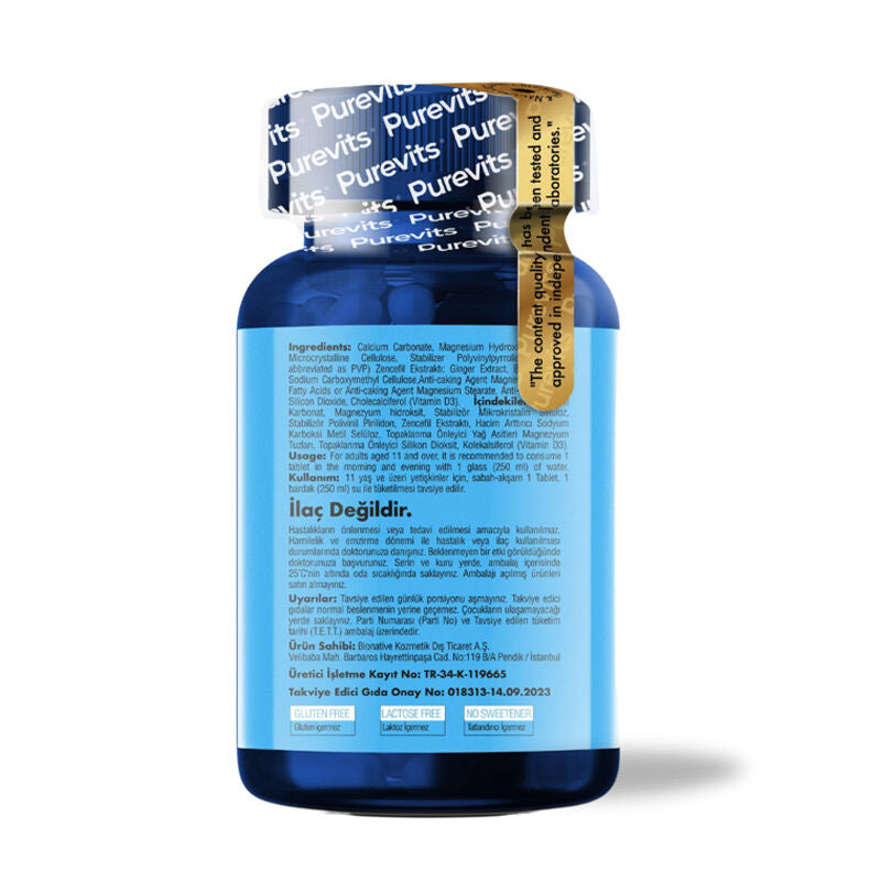Purevits Calcium Magnesium Zinc Plus Vitamin D Supplement 60 Capsules
