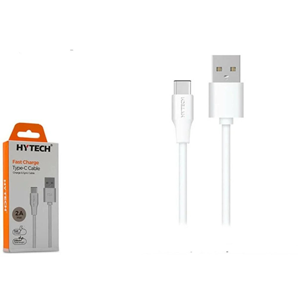 Hytech 1M 2A Type-C Fast Charging Cable - White, High-Speed Data Transfer & Durable Design