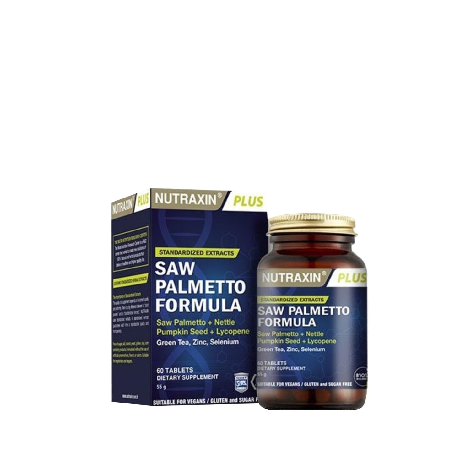 Nutraxin Plus Saw Palmetto Formula 60 Tablets - Prostate Health Support for Men Nutraxin Plus Saw Palmetto - Prostate Health Support Saw Palmetto supplement, Prostate health support, Nutraxin Plus, 60-count dietary supplement, Men's health supplements, Prostate health, Urinary health, Dietary supplement, Health and wellness, Men's supplements, Natural remedies, BPH relief