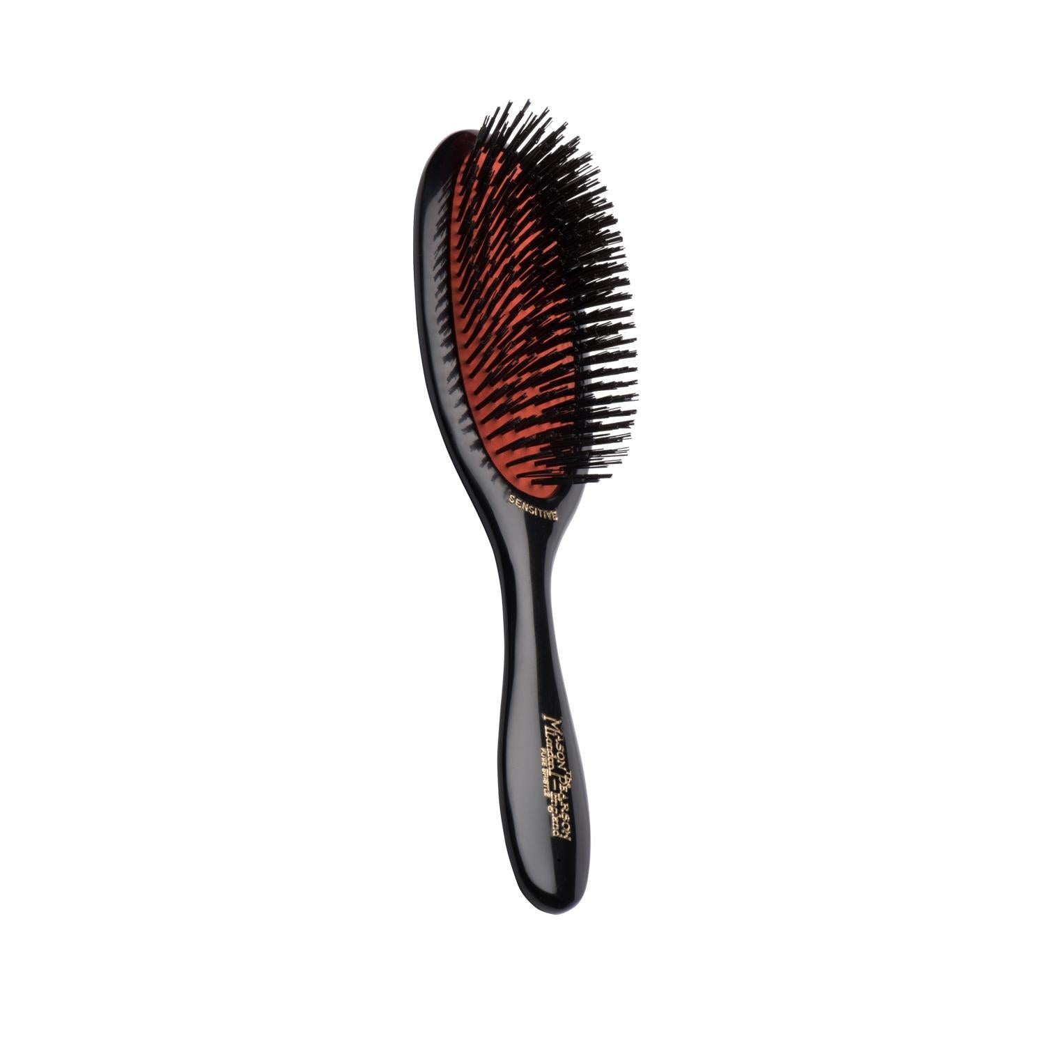 Mason Pearson Handy Sensitive SB3 Dark Hair Brush for Sensitive Scalps - Gentle Hair Care Tool Mason Pearson Sensitive Hair Brush - Gentle Care Mason Pearson hair brush, sensitive scalp hair brush, gentle hair care tools, high-quality hair brushes, portable hair brush, hair care, grooming, sensitive scalp, Mason Pearson, hair brush, detangling, styling