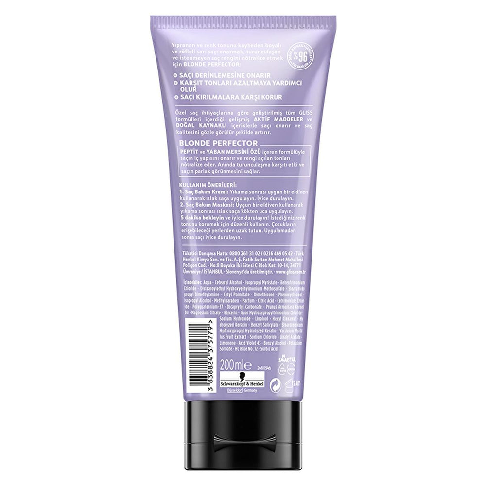 Gliss Blonde Perfector Purple Hair Mask: Anti-Brass, Color Correcting, & Peptide Repair for Blonde & Color Treated Hair Gliss Purple Hair Mask: Tone & Repair Blonde, Anti-Brass Purple hair mask, Blonde hair mask, Anti-brass mask, Color correcting mask, Peptide hair repair, Blueberry hair extract, Blonde perfector, Purple toning mask, Mask for blonde hair, Hair mask for color treated hair, hair mask, blonde hair, color treated hair, brassiness, toning, hair repair, peptide, blueberry extract, hair care, beau