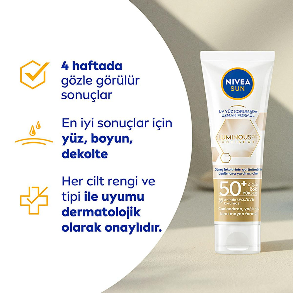 Nivea Sun Luminous630 SPF 50 Face Sunscreen: Reduce Dark Spots, Anti-Aging, Hyaluronic Acid - Daily Sun Protection Cream Nivea Sun Luminous630 SPF50: Dark Spot Correcting Face Sunscreen sunscreen face cream, SPF 50 sunscreen, dark spot sunscreen, hyaluronic acid sunscreen, anti-aging sunscreen, sun protection face cream, Nivea sunscreen, sunscreen for dark spots, face sunscreen for daily use, Luminous630 sunscreen, sunscreen, face cream, SPF 50, dark spots, hyaluronic acid, anti-aging, sun protection, Nivea