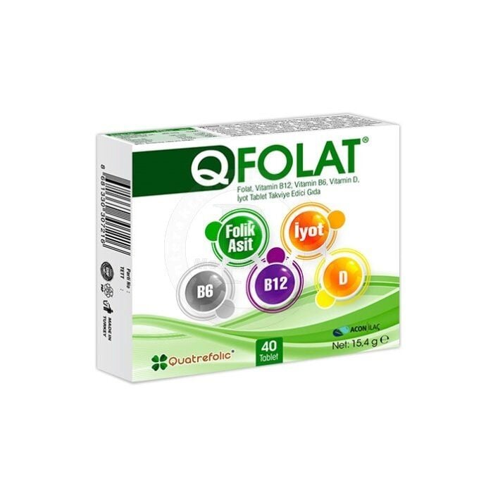 Acon QFolat Vitamin B12 B6 D & Iodine Supplement 40 Tablets