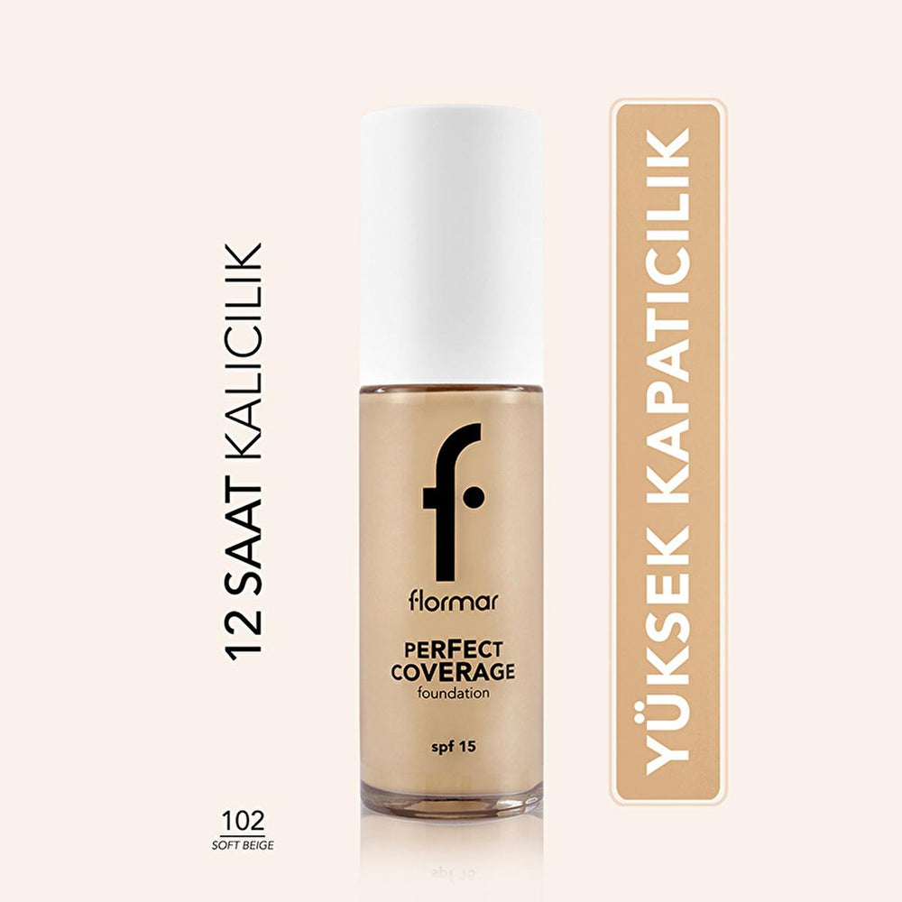 Flormar Perfect Coverage Foundation - Soft Beige (102) - Long-Lasting, SPF 15 - view 5