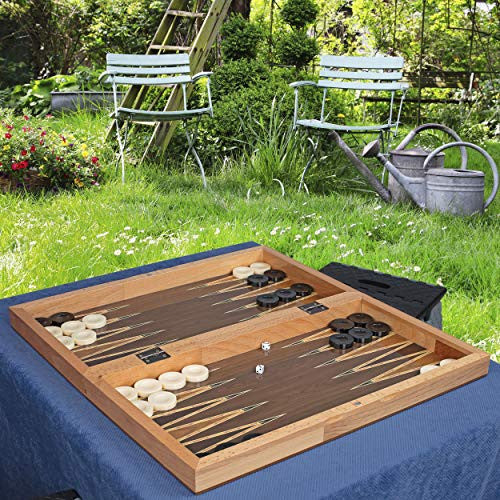 Star Turkish Backgammon Set, First CLAS Elite Vinyl Coated Solid Walnut Wooden Classical Design, B08