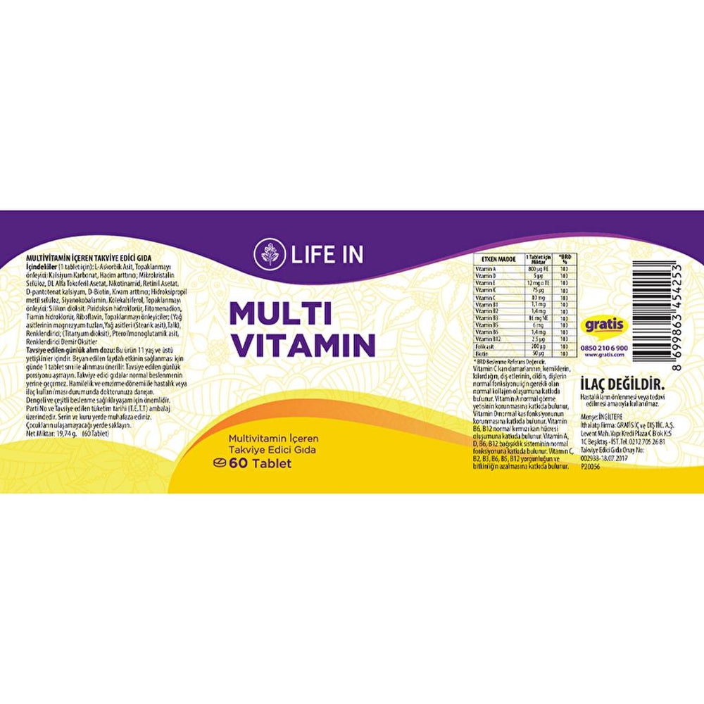 Life In Multivitamin Supplement for Daily Wellness 60 Tablets