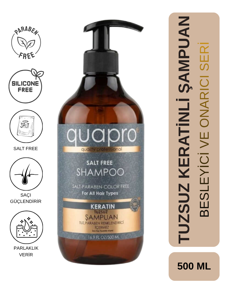 Quapro Keratin Shampoo for Radiant Shine and Softness 500ml