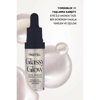 pastel glassy glow serum bottle, applications of pastel glassy glow serum on skin Pastel Glassy Glow Serum - Illuminating Skin Care | 14.4 ml Pastel Glassy Glow Serum - Radiant Skin Booster skincare, serum, illuminating, vegan, hydrating, anti-aging, radiant-skin, cruelty-free, gluten-free, ai-generated