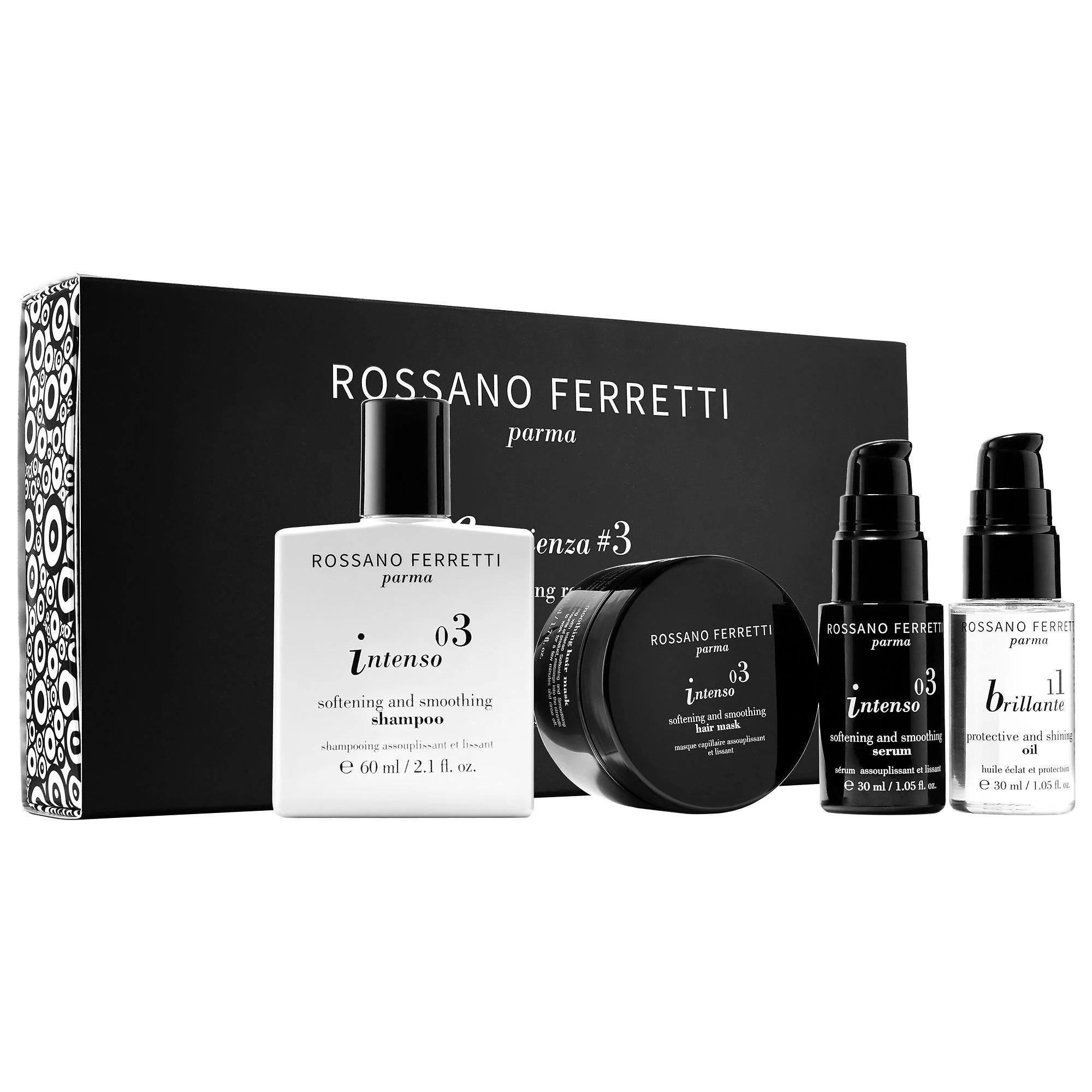 Rossano Ferretti Mini Intenso Smoothing Hair Care Set for Thick Hair - Vegan, Cruelty-Free, Hydrating Hair Serum, Shampoo, and Mask Mini Intenso Smoothing Hair Set - Vegan & Cruelty-Free Hair smoothing set, Vegan hair care, Cruelty-free hair products, Natural hair care for thick hair, Hydrating hair serum and shampoo, Thick hair solutions, Hair care routine, Vegan beauty products, Sustainable hair care, Italian hair care, Rossano Ferretti, Hair hydration, Frizz control, Hair nourishment, Coily hair care, Cu