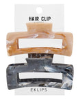 Eklips Marble Rectangular Hair Clips Set - Cream & Grey 2-Pack