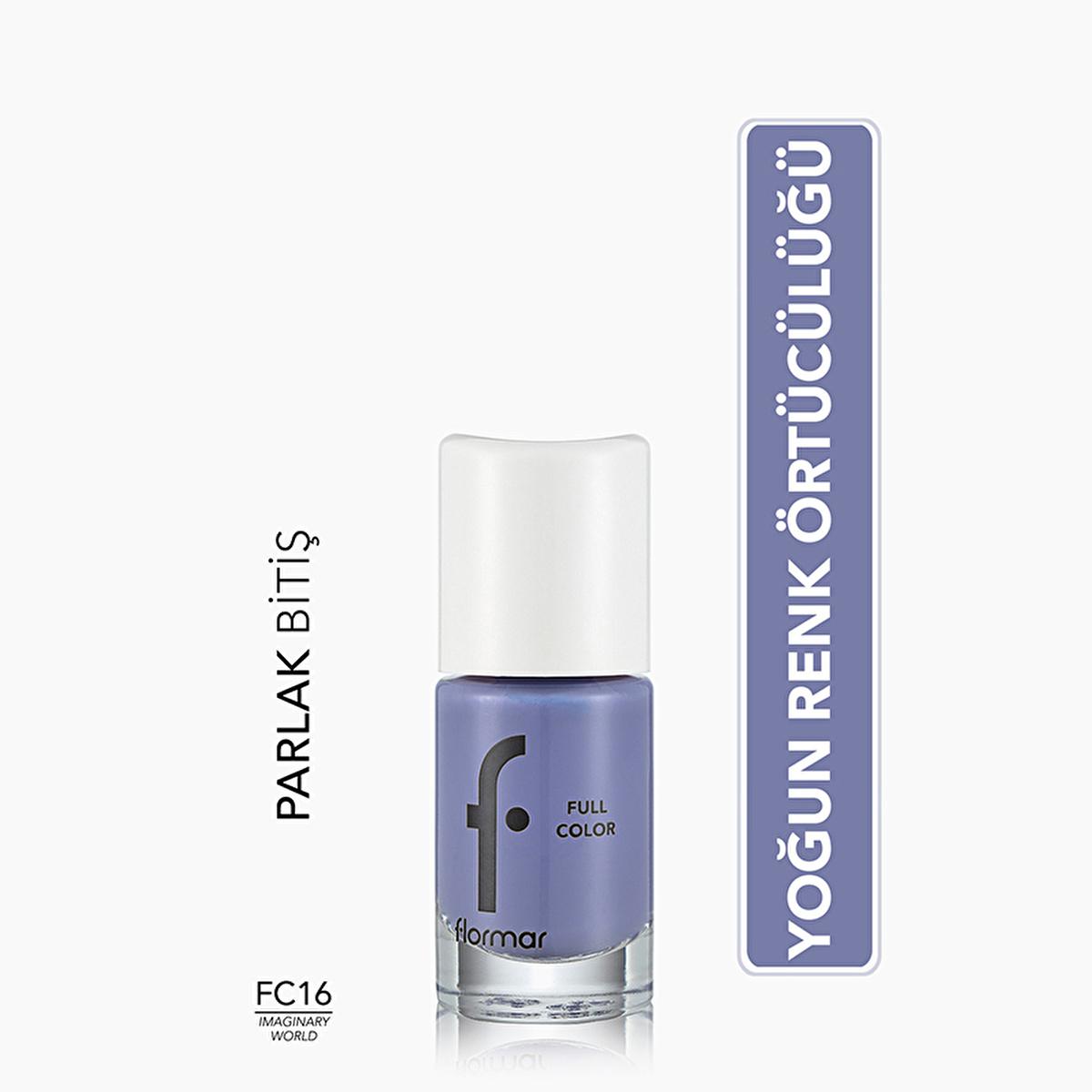 Flormar Full Color FC16 Imaginary World Nail Polish: Extra Pigmented, Long Lasting, High Shine, Vibrant Purple Nail Color Flormar Nail Polish: High Pigment, Long Lasting Color nail polish, full color nail polish, high pigment nail polish, long lasting nail polish, shiny nail polish, Flormar nail polish, purple nail polish, nail color FC16, durable nail polish, quick dry nail polish, nail color, nail lacquer, cosmetic, beauty, personal care, manicure, pedicure, vibrant color, chip resistant, long-wearing, gl