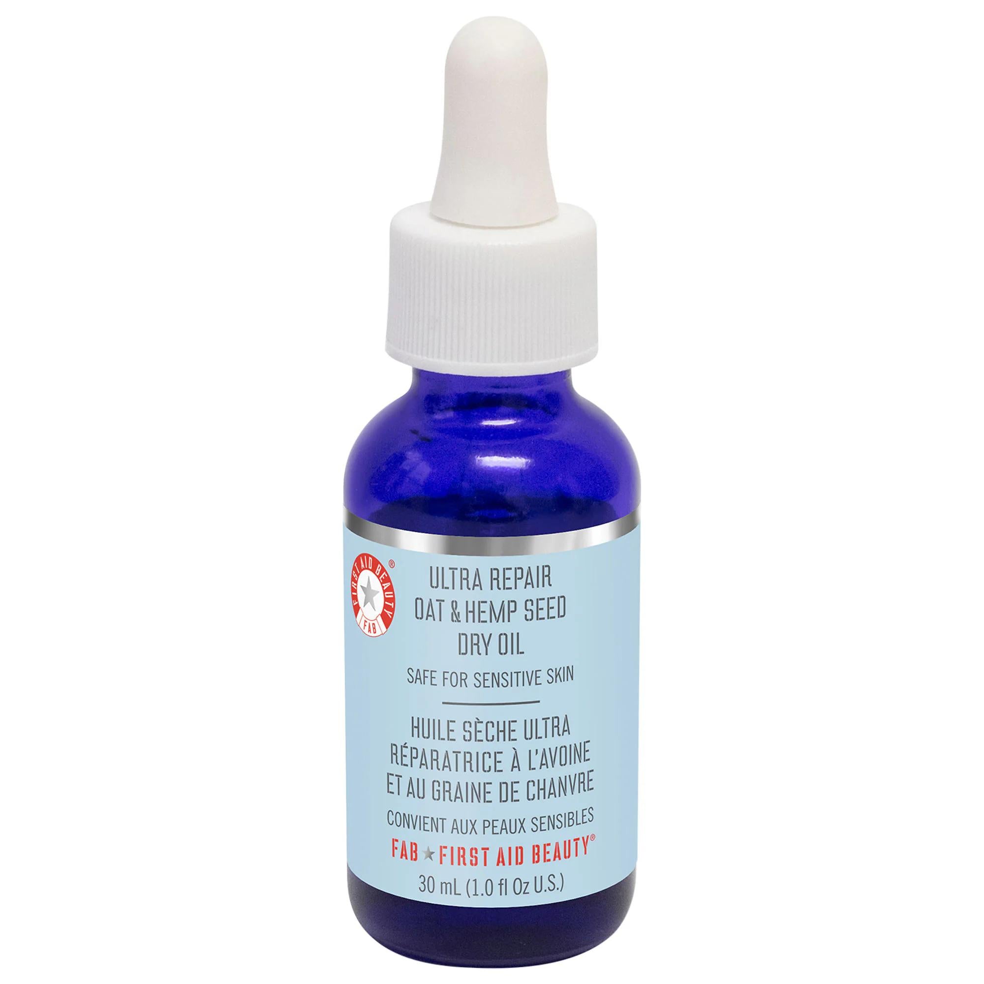 First Aid Beauty Ultra Repair Oat &amp; Hemp Seed Facial Oil: Soothe Redness &amp; Hydrate Sensitive Dry Skin with Vegan Colloidal Oatmeal Skincare First Aid Beauty Facial Oil: Soothe Dry, Sensitive Skin facial oil, dry skin oil, sensitive skin oil, vegan skincare, cruelty-free skincare, cannabis sativa seed oil skincare, colloidal oatmeal skincare, redness relief skincare, hydrating facial oil, soothing facial oil, dry skin, sensitive skin, redness relief, hydration, soothing, skincare, face oil, plant based, crue