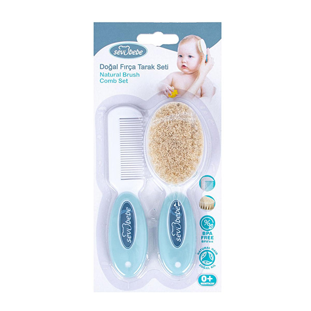 Sevi Bebe Baby Hair Brush and Comb Set - Natural Bristle, Gentle Grooming for Newborns - view 2