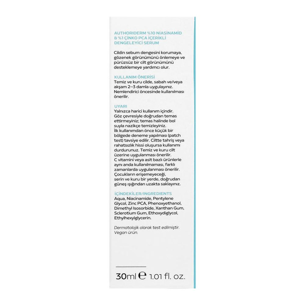 Authoriderm 10% Niacinamide & 1% Zinc PCA Serum 30 ml