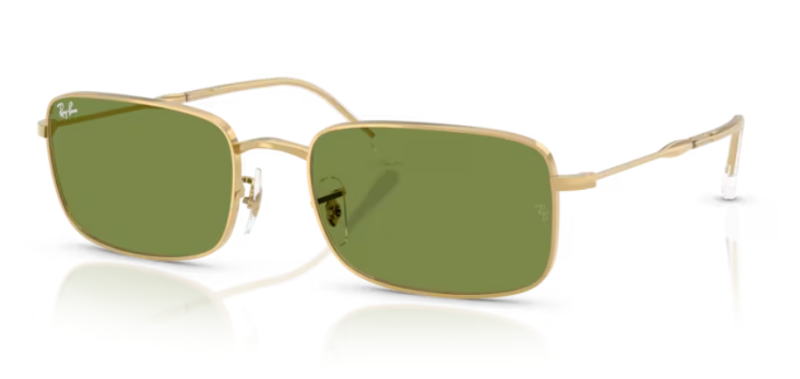 Ray-Ban 0RB3746 Square Sunglasses Gold Frame Green Lens 59mm