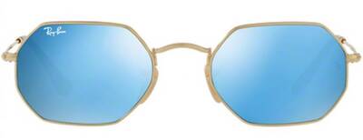 Ray-Ban 3556-N Octagonal Gold Sunglasses Blue Mirror 53mm